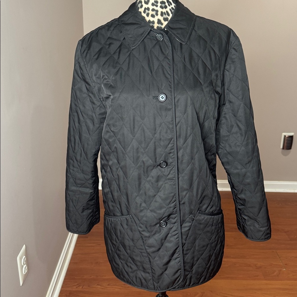 Burberry London Black Quilted Button-Up Utility Jacket-EUC
